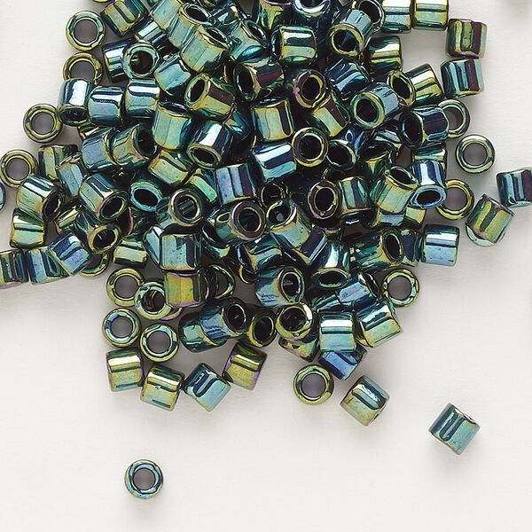 Seed bead, Delica®, glass, pkg/250g, #8 round, opaque metallic iris dark green (DBL-0027). image number 0