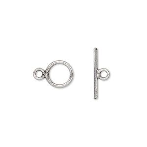 Clasp, toggle, antique silver-plated brass, 8mm smooth round. Sold per pkg of 8.