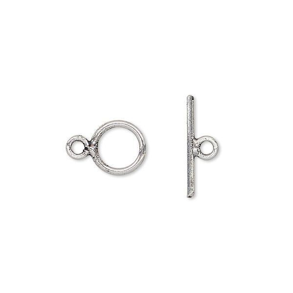 Clasp, toggle, antique silver-plated brass, 8mm smooth round. Sold per pkg of 8. image number 0