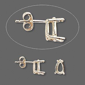Earstud 1pkg2 Sure-Set™ 14Kt gold, 8x5mm pear pre-notched 4-prong basket-style setting / earnuts, 1 pair