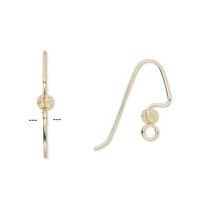 Ear wire fishhook 1pkg100 gold-plated, 18mm angular / 3.5mm stardust ball / perfect balance / open loop, 22 gauge brass 50 pair