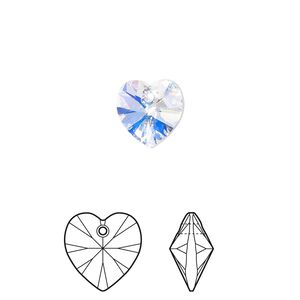 Drop 288pk crystal AB, Swarovski® 10mm pendant heart 6228
