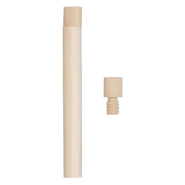 Bottle, wood (natural), 4 x 7/16 inch cylinder with twist-off cap. Sold per pkg of 4. image number 0