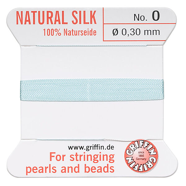 Thread, Griffin, silk, turquoise blue, size #0. Sold per 2-meter card (approximately 78 inches). image number 0