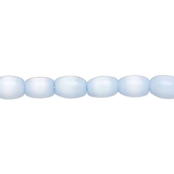 Bead, fiber optic glass, pkg/14 inch, opaque pale blue, 7x5mm center-drilled oval. image number 0