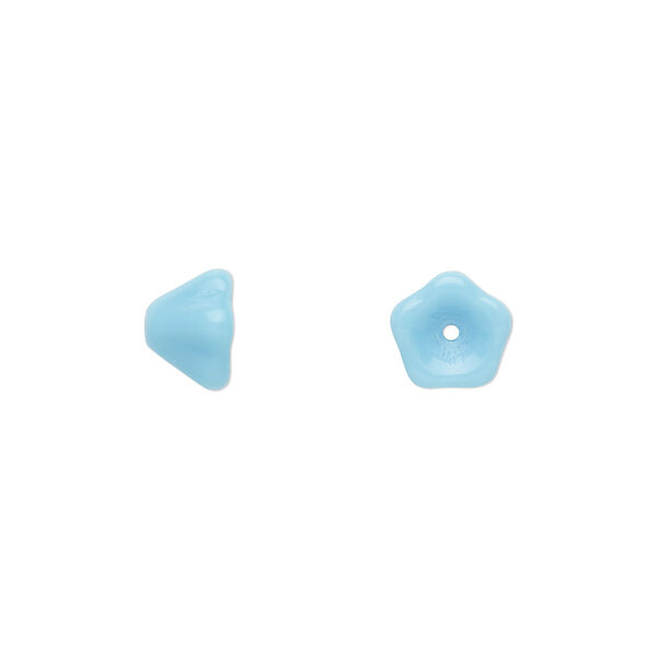 Bead, Czech pressed glass, opaque turquoise blue, 8.5x6.5mm flower. Sold per 15-1/2" to 16" strand, approximately 80 beads. image number 0