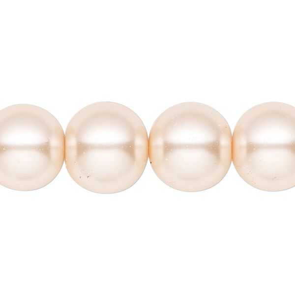 Bead, crystal pearl, medium pink, 14mm round. Sold per 15-1/2" to 16" strand, approximately 25 beads. image number 0