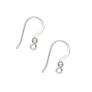 Ear wire fishhook 1pkg8 silver-plated, 16mm flat / 2.5mm ball / open loop, 21 gauge brass 4 pair