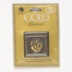 Bead 1pkg10, lacquer and gold-plated copper, 6x3mm oval.