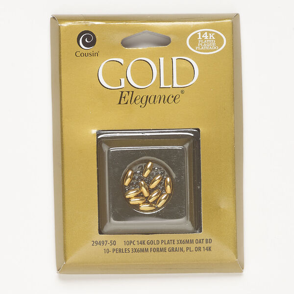 Bead 1pkg10, lacquer and gold-plated copper, 6x3mm oval. image number 0