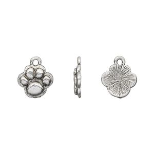 Charm, antique silver-plated pewter (tin-based alloy), 12x10mm single-sided paw print. Sold per pkg of 4.