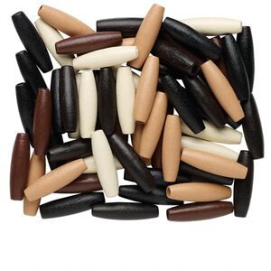 Bead mix, wood, brown / black / natural, 30x8mm oval. Sold per 90-gram pkg, approximately 150 beads.