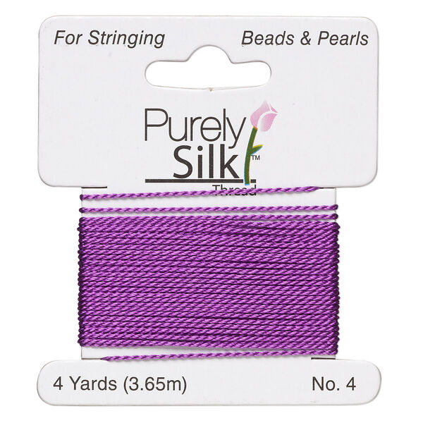 Thread, Purely Silk™, plum, medium-heavy, size #4, 24-pound test. Sold per 4-yard card. image number 0