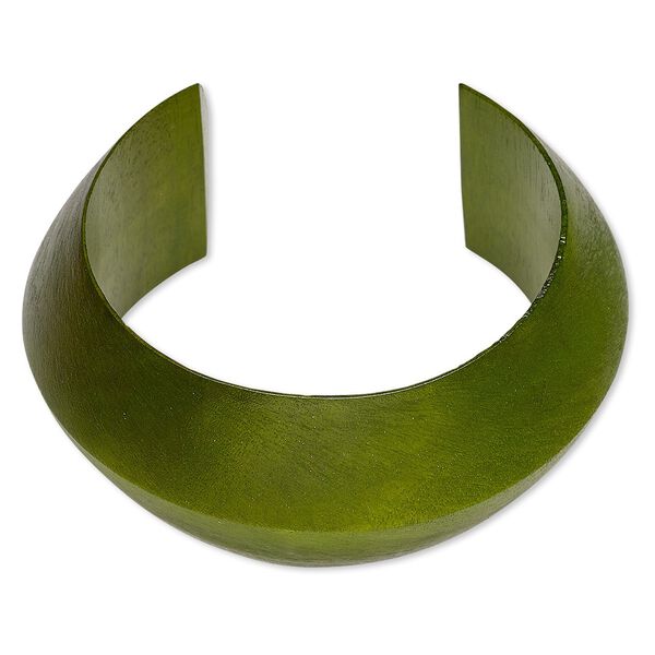 Bracelet, cuff, wood (dyed / waxed), light forest green, 35mm wide hand-carved peaked band, 7-1/2 inches. Sold individually. image number 0