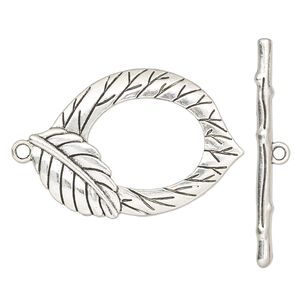Clasp toggle 1pkg1 "pewter" (zinc alloy), 50.5x34.5mm oval, antique silver-finished 1-strand