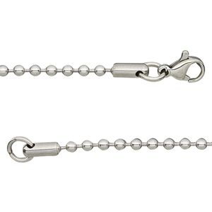 Chain, stainless steel, 2.4mm ball, 24 inches with clasp. Sold per pkg of 2.