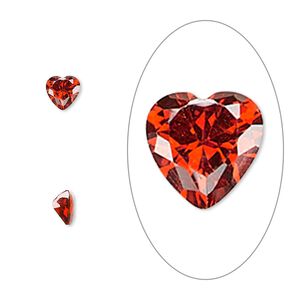 Gem, cubic zirconia, ruby red, 5mm faceted heart, Mohs hardness 8-1/2. Sold per pkg of 2.