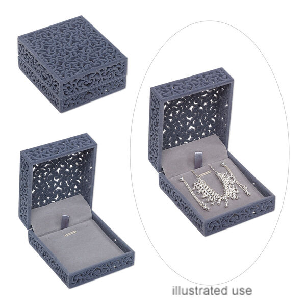 Box, gift, flocked and padded velveteen / acrylic / steel, grey, 3-1/8 x 2-3/4 x 1-1/2 inch hinged rectangle. Sold individually. image number 0