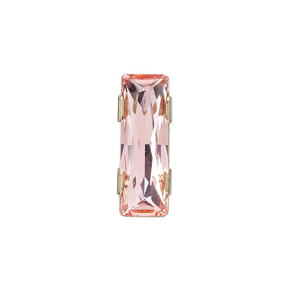 Spacer bar, crystal and gold-plated brass, Crystal Passions®, light rose, 21x8mm 2-strand rectangle (11004), fits up to 8mm bead. Sold individually. image number 0