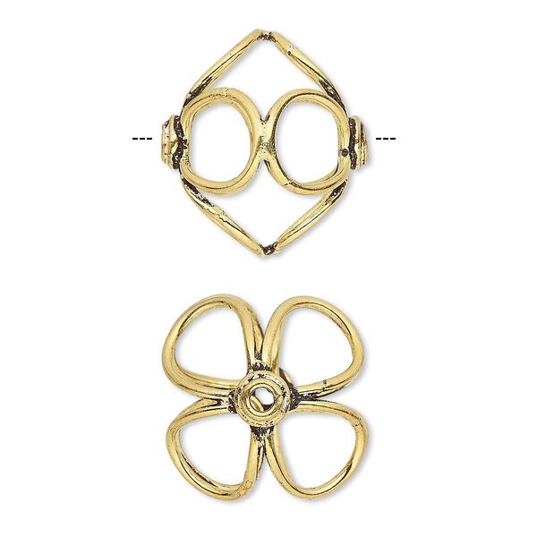 Bead, antique gold-plated copper, 28x25mm open flower saucer with 2.5mm hole. Sold per pkg of 2. image number 0