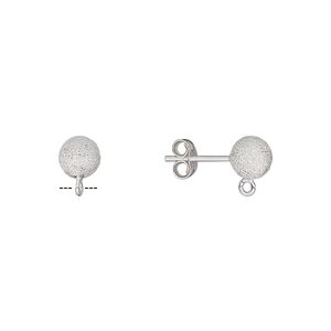 Earstud 1pkg2 sterling silver, 6mm stardust ball / open loop / earnuts, 1 pair