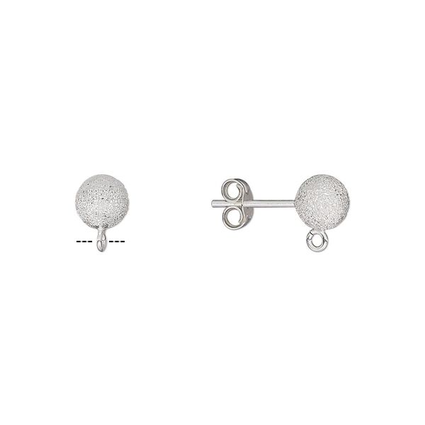 Earstud 1pkg2 sterling silver, 6mm stardust ball / open loop / earnuts, 1 pair image number 0