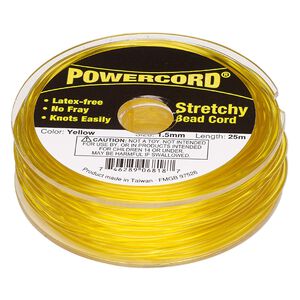 Cord, Powercord®, elastic, yellow, 1.5mm, 22-pound test. Sold per 25-meter spool.