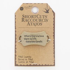 Focal, antique brass-finished "pewter" (zinc-based alloy), 47x22mm curved rectangle with "Where there is love there is life. -Mahatma Gandhi" with (2) 8x2mm loops. Sold individually.