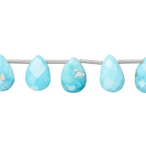 Imperial crown turquoise 1pkg18, hand-cut top-drilled faceted puffed teardrop bead natural 7x5mm-12x8mm