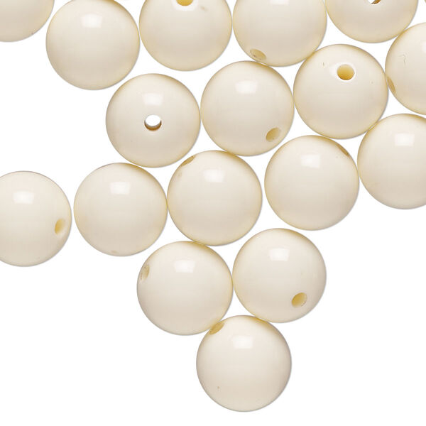 Bead, acrylic, cream, 10mm round. Sold per 3-ounce pkg, approximately 155 beads. image number 0