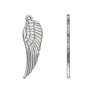 Charm, antique silver-plated "pewter" (zinc-based alloy), 28x9mm double-sided wing. Sold per pkg of 10.