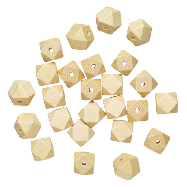 Bead, Chinese littleleaf boxwood (bleached), light brown, 20mm hand-cut faceted cube. Sold per pkg of 25. image number 0