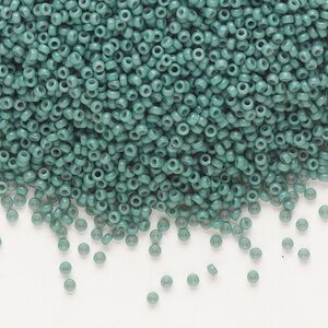 Seed bead, Miyuki, glass, pkg/35g, #15 rocaille, Duracoat® opaque outside dyed eucalyptus, (RR-4481).