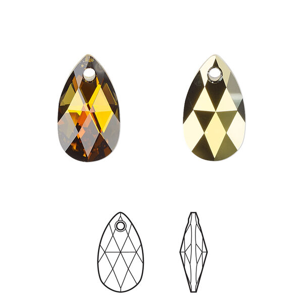 Drop 2pk light Colorado topaz golden Sahara, Crystal Passions® 16x9mm pendant pear 6106 image number 0