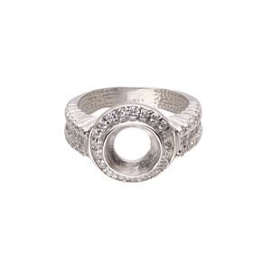 Ring, Almost Instant Jewelry®, cubic zirconia and rhodium-plated sterling silver, clear, 13mm wide with open back and SS39 or 8mm round glue-in setting, size 7. Sold individually.