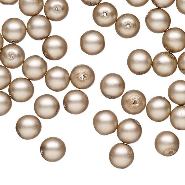 Bead druk Czech pearl-coated glass 60pk 6mm round, matte opaque sand image number 0
