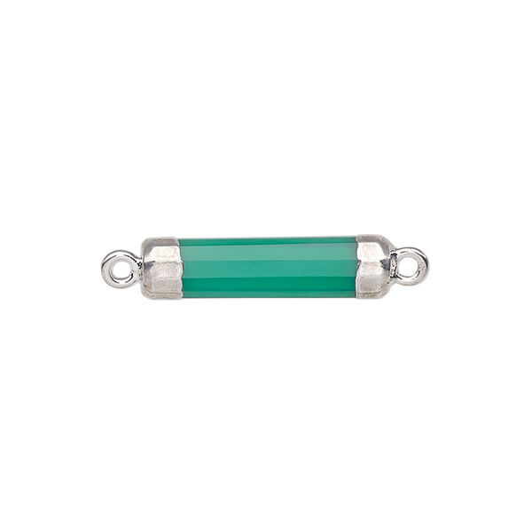 Link, green onyx (dyed) / electroplated silver / silver-plated sterling silver, 20x5mm-21x6mm hand-cut faceted tube. Sold individually. image number 0