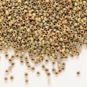 Seed bead, Miyuki, glass, pkg/250g, #11 rocaille, opaque Picasso yellow, (RR-4512).