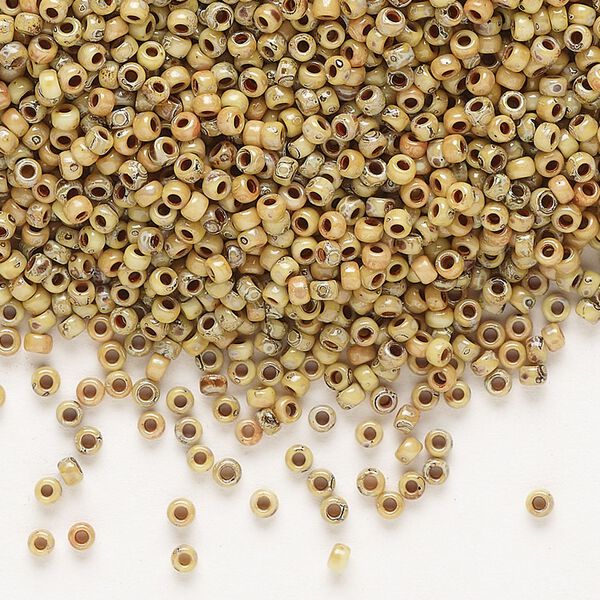 Seed bead, Miyuki, glass, pkg/250g, #11 rocaille, opaque Picasso yellow, (RR-4512). image number 0
