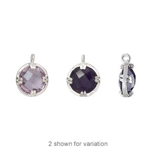 Drop, amethyst (natural) and sterling silver, 10mm double-sided faceted round. Sold individually.