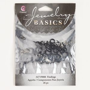 Springring mix 1pkg26, 6mm round / 8mm round, black-finished steel clasp 1-strand