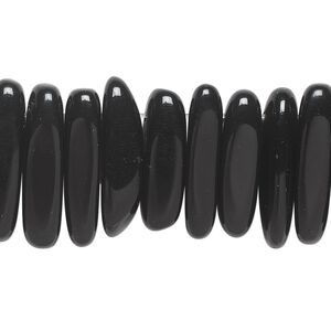 Bead, glass, black, extra-large top-drilled Hawaiian chip. Sold per 15-1/2" to 16" strand.