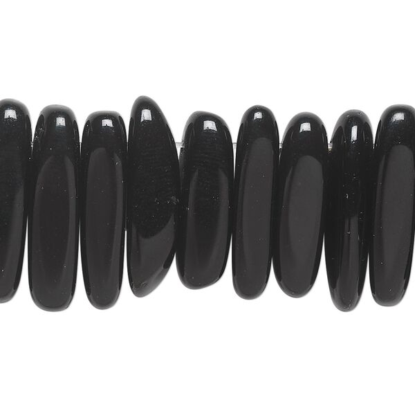 Bead, glass, black, extra-large top-drilled Hawaiian chip. Sold per 15-1/2" to 16" strand. image number 0