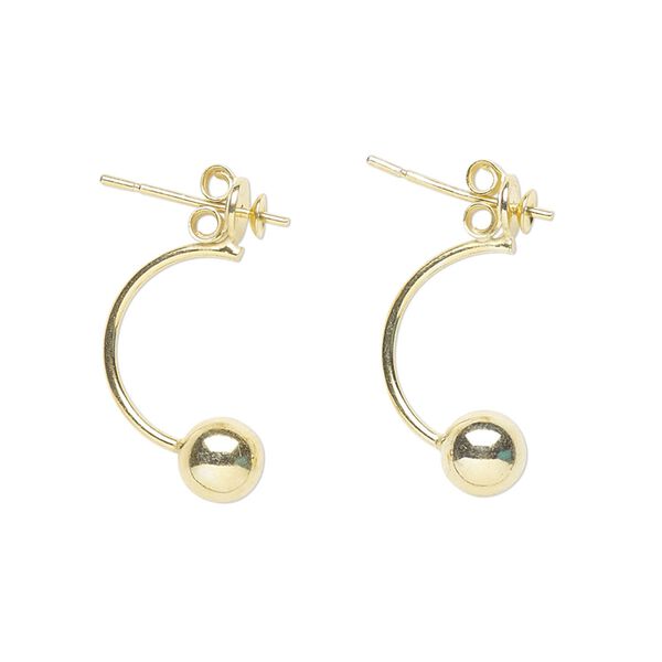 Earstud 1pkg2 sterling silver, 20mm / 2mm cup / 2-4mm peg / 4mm ball / earnuts / backlobe, 4-6mm round setting, gold-finished 1 pair image number 0