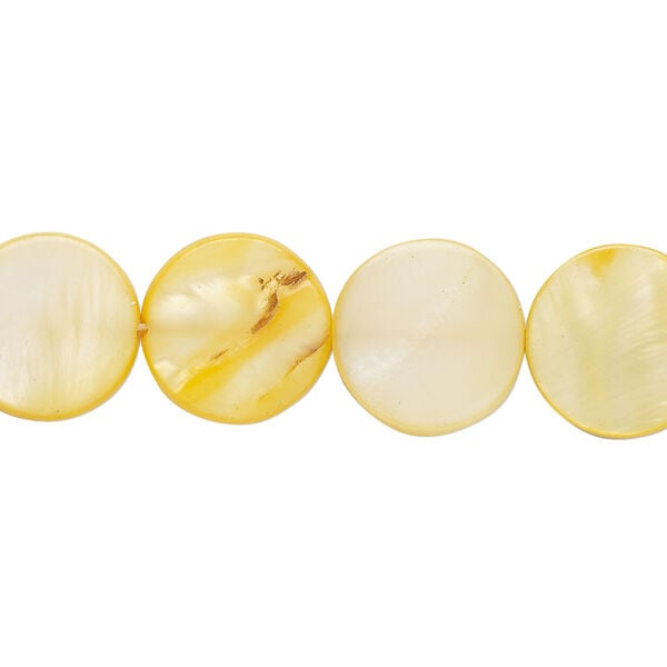 Mother-of-pearl shell 1pkg1, puffed flat round bead 15 inch jonquil 12-13mm image number 0
