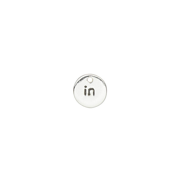 Drop, sterling silver and enamel, black, 8mm single-sided round with "in." Sold individually. image number 0