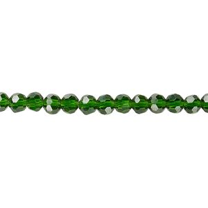 Bead 1pk 32 facets transparent emerald green, Celestial Crystal® 4mm round 15.5-16 inch