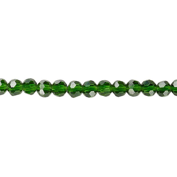 Bead 1pk 32 facets transparent emerald green, Celestial Crystal® 4mm round 15.5-16 inch image number 0
