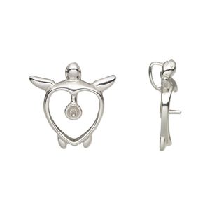 Pendant, sterling silver, 18.5x18mm single-sided open turtle with 4mm cup and 3mm peg with hidden bail, fits up to 10mm bead. Sold individually.