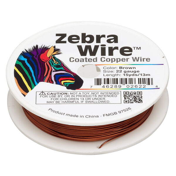Wire, Zebra Wire™, color-coated copper, brown, round, 22 gauge. Sold per 15-yard spool. image number 0